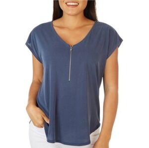 Green Envelope Smoky Blue Zipper V-Neck Sleeveless Blouse Womens Size PM